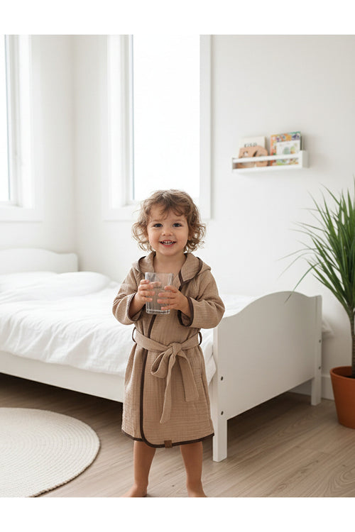 %100 Organik Pamuk Müslin Kapüşonlu Çocuk Bornozu | Unisex | Yumuşak, Nefes Alabilir Banyo Havlusu