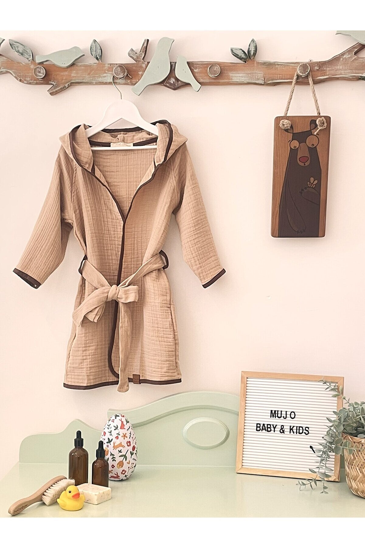 %100 Organik Pamuk Müslin Kapüşonlu Çocuk Bornozu | Unisex | Yumuşak, Nefes Alabilir Banyo Havlusu