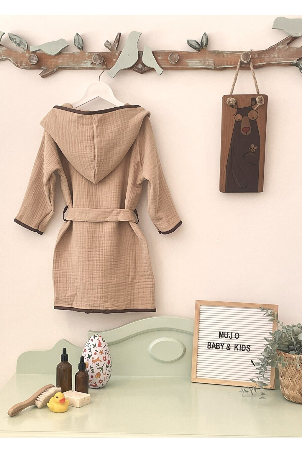 %100 Organik Pamuk Müslin Kapüşonlu Çocuk Bornozu | Unisex | Yumuşak, Nefes Alabilir Banyo Havlusu