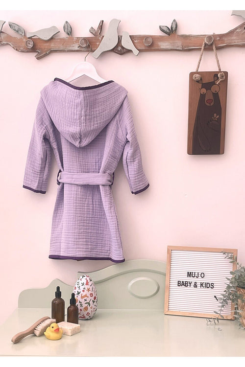 %100 Organik Pamuk Müslin Kapüşonlu Çocuk Bornozu | Unisex | Yumuşak, Nefes Alabilir Banyo Havlusu