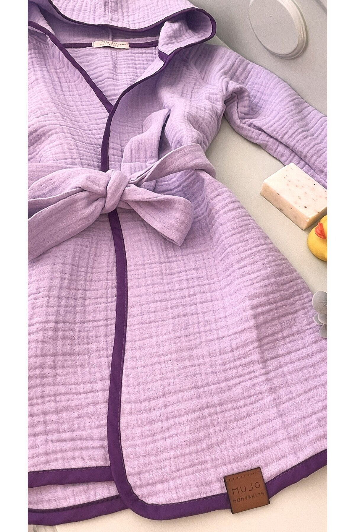 %100 Organik Pamuk Müslin Kapüşonlu Çocuk Bornozu | Unisex | Yumuşak, Nefes Alabilir Banyo Havlusu