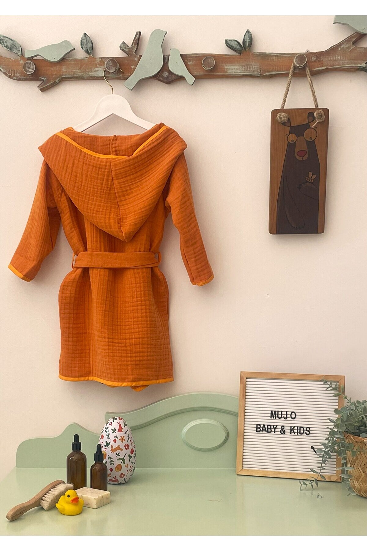%100 Organik Pamuk Müslin Kapüşonlu Çocuk Bornozu | Unisex | Yumuşak, Nefes Alabilir Banyo Havlusu