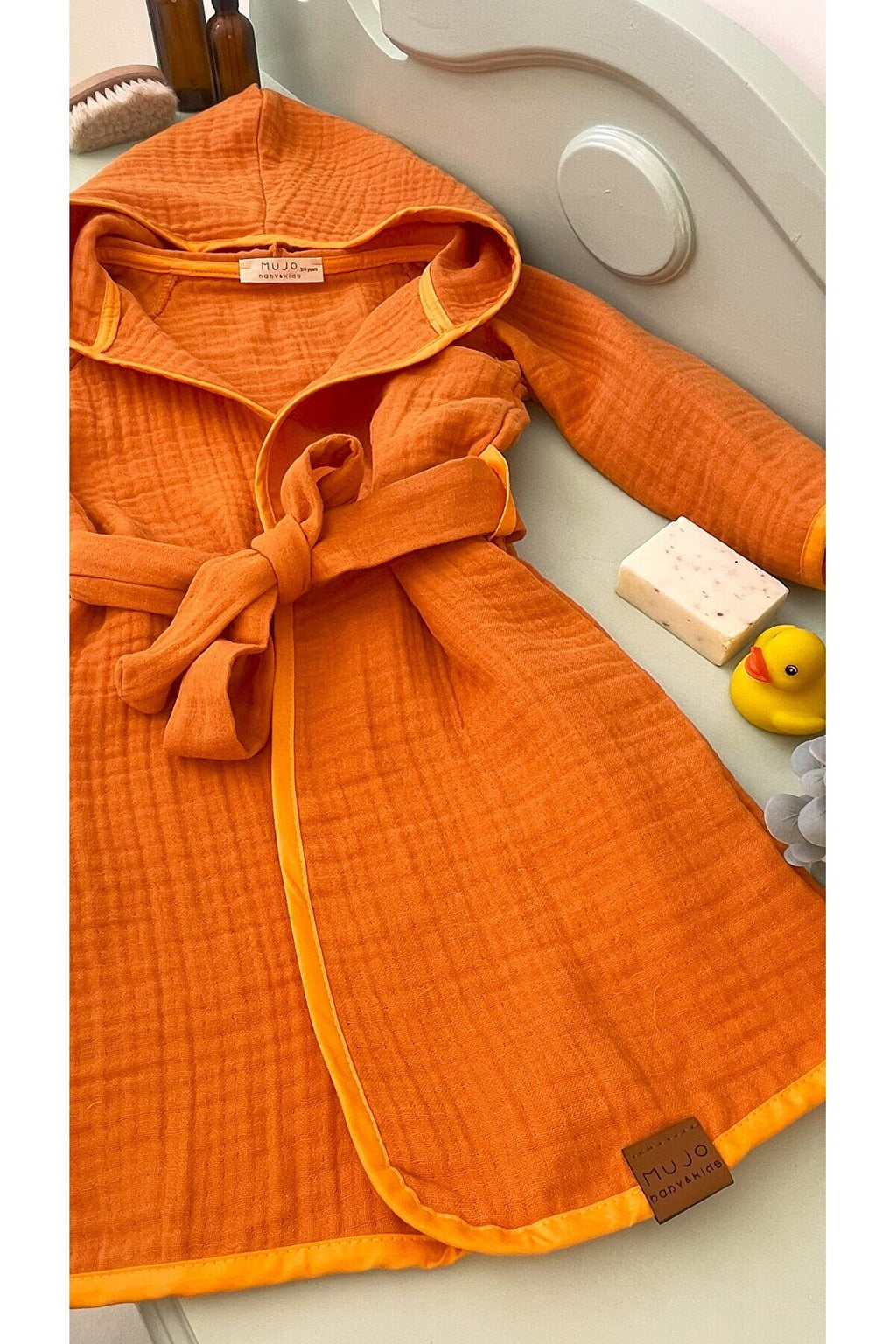 %100 Organik Pamuk Müslin Kapüşonlu Çocuk Bornozu | Unisex | Yumuşak, Nefes Alabilir Banyo Havlusu