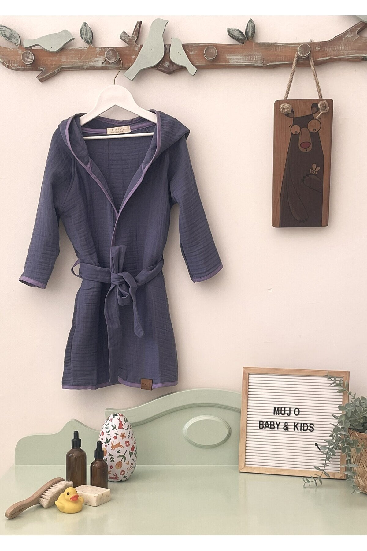 %100 Organik Pamuk Müslin Kapüşonlu Çocuk Bornozu | Unisex | Yumuşak, Nefes Alabilir Banyo Havlusu