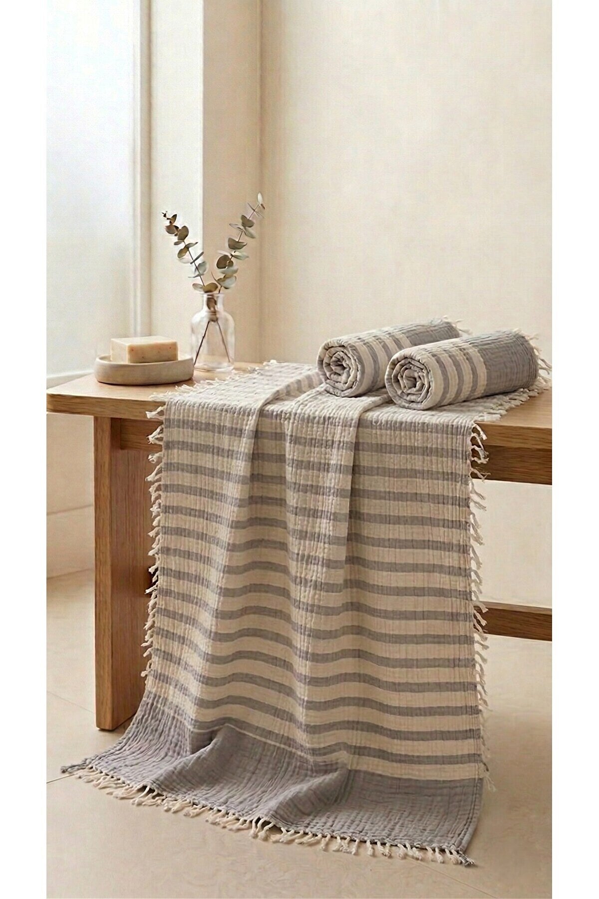 2 Kat Müslin Banyo/Plaj Havlusu - Peştemal - Pareo %100 Organik Pamuk 90 X 180 Cm