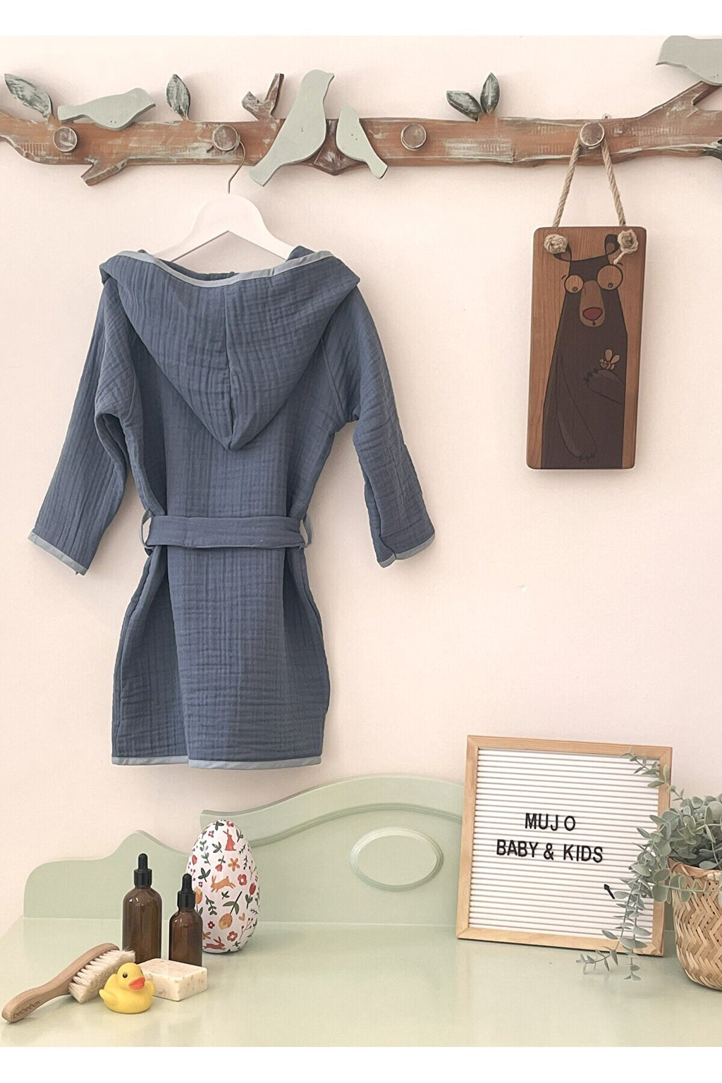 4 Katlı Müslin Bornoz – %100 Organik Pamuk - Indigo