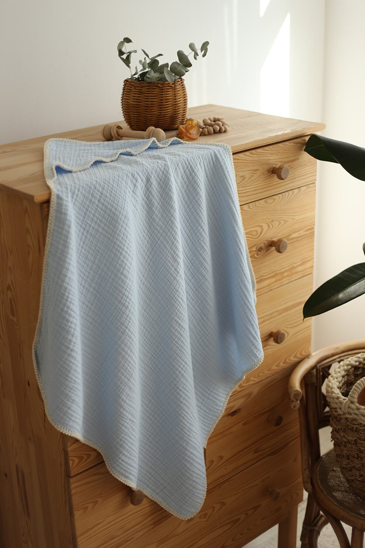 4 Katlı Müslin Kundak - % 100 Pamuk - Bebe Mavisi