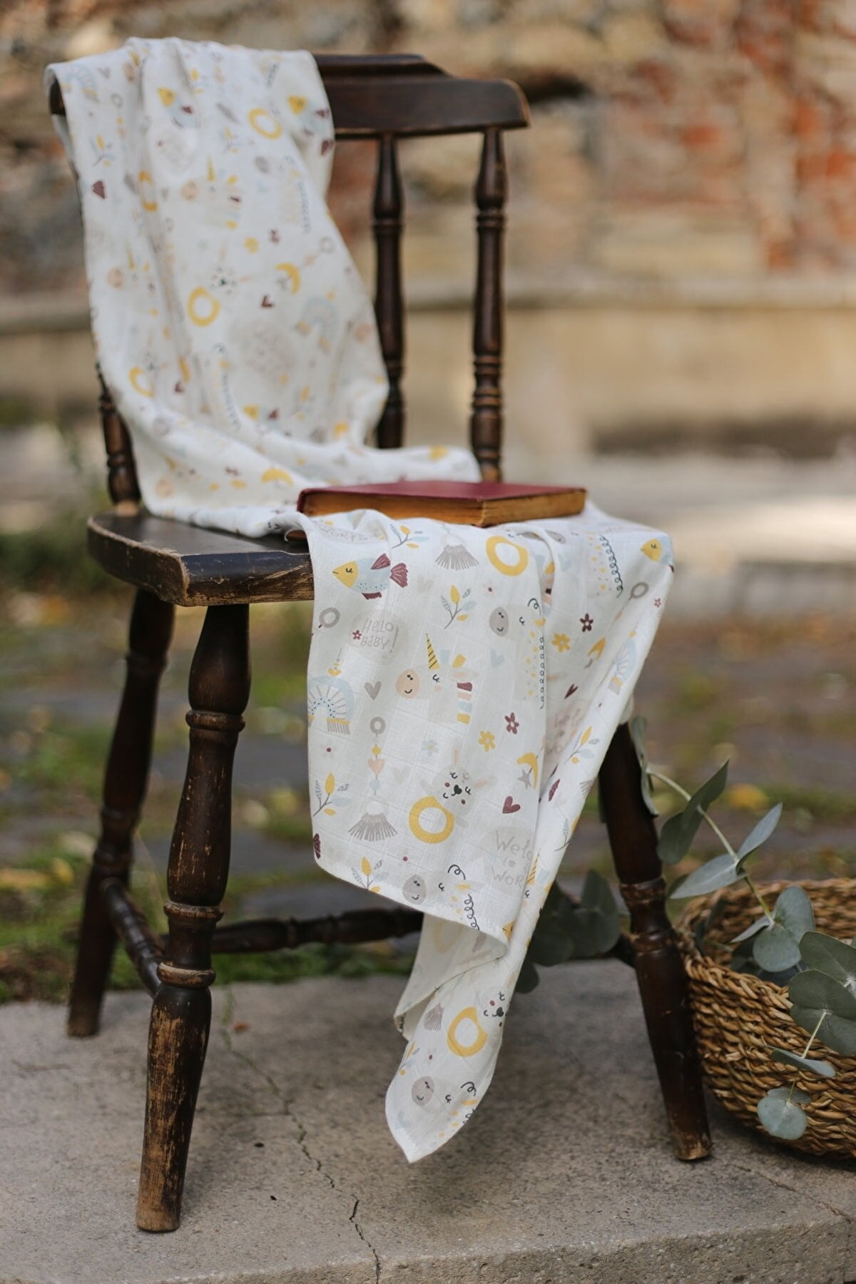 Çift Katlı Müslin Örtü 115*115 - Organik % 50 Bambu %50 Pamuk - Hello Baby Koleksiyonu