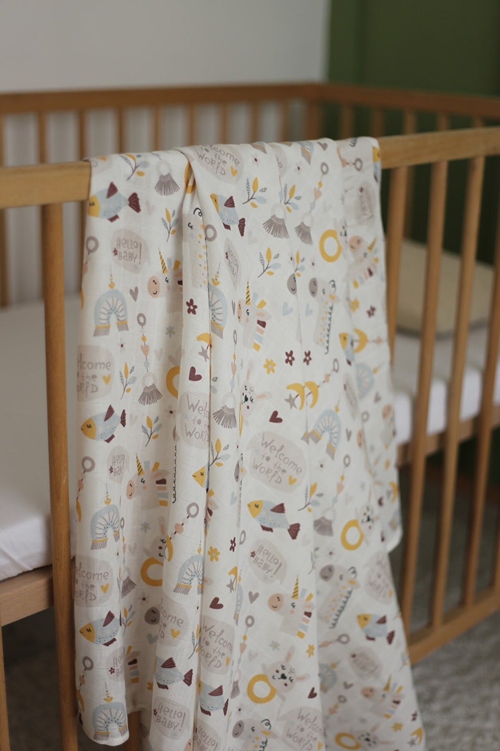 Çift Katlı Müslin Örtü 115*115 - Organik % 50 Bambu %50 Pamuk - Hello Baby Koleksiyonu