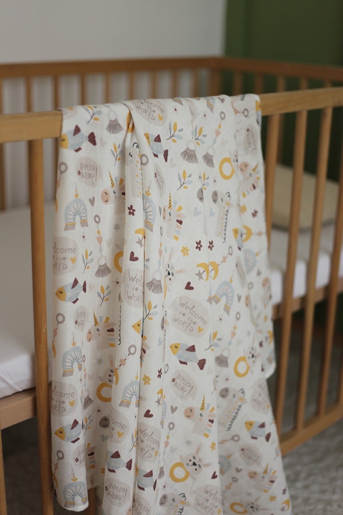 Çift Katlı Müslin Örtü 115*115 - Organik % 50 Bambu %50 Pamuk - Hello Baby Koleksiyonu