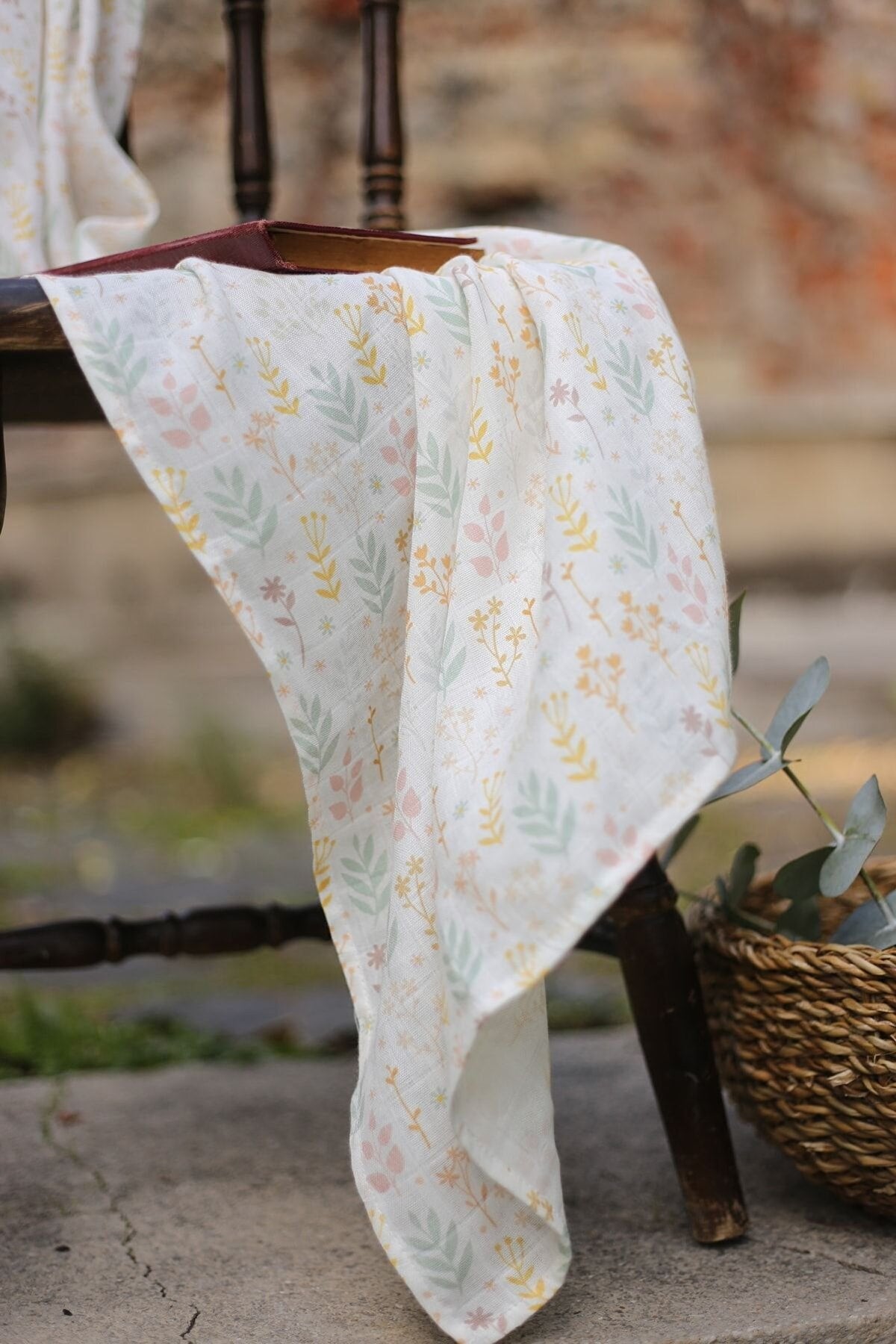 Çift Katlı Müslin Örtü 115*115 - Organik % 50 Bambu %50 Pamuk - Floral Koleksiyonu