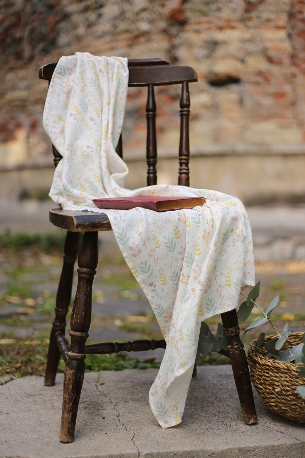 Çift Katlı Müslin Örtü 115*115 - Organik % 50 Bambu %50 Pamuk - Floral Koleksiyonu