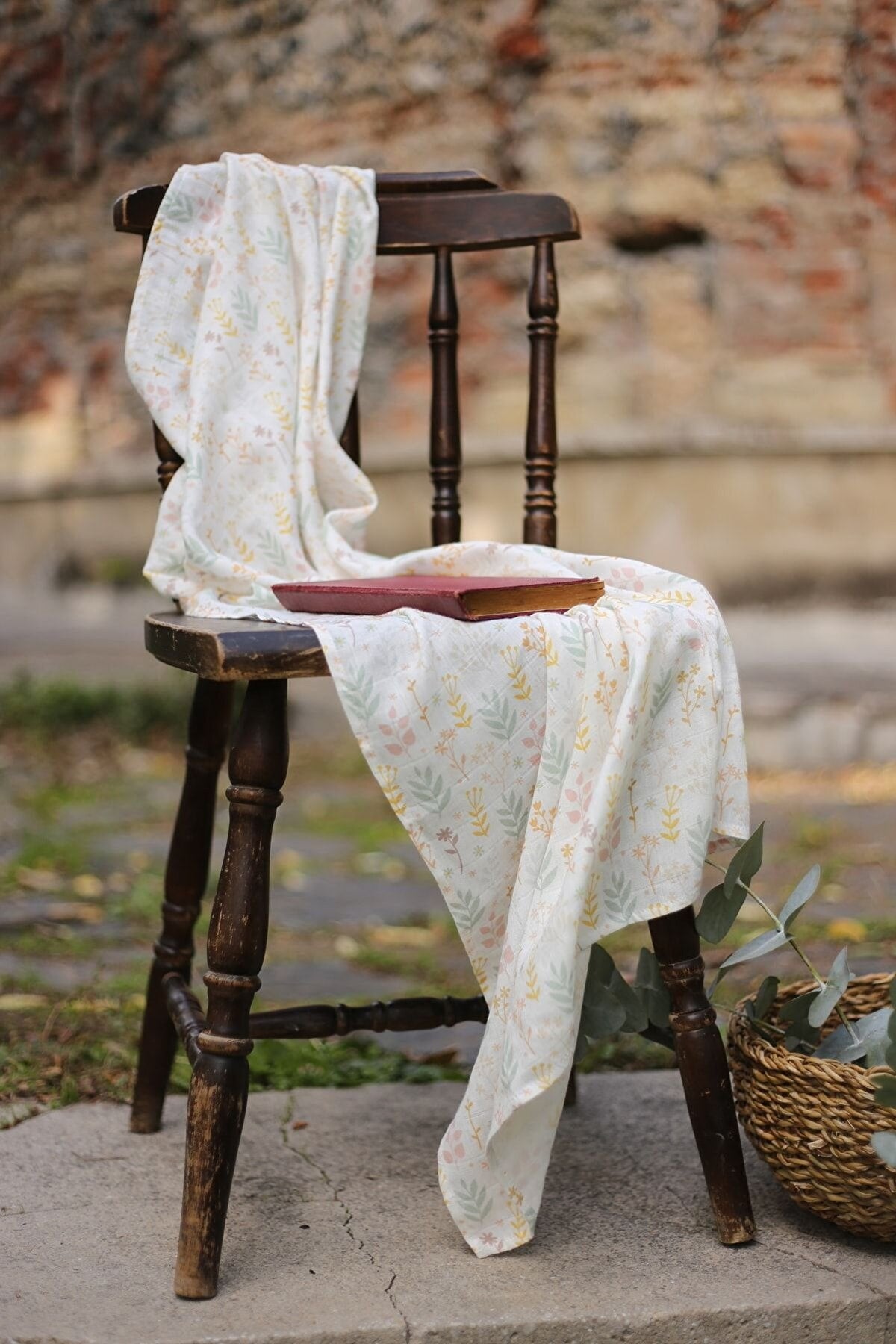 Çift Katlı Müslin Örtü 115*115 - Organik % 50 Bambu %50 Pamuk - Floral Koleksiyonu