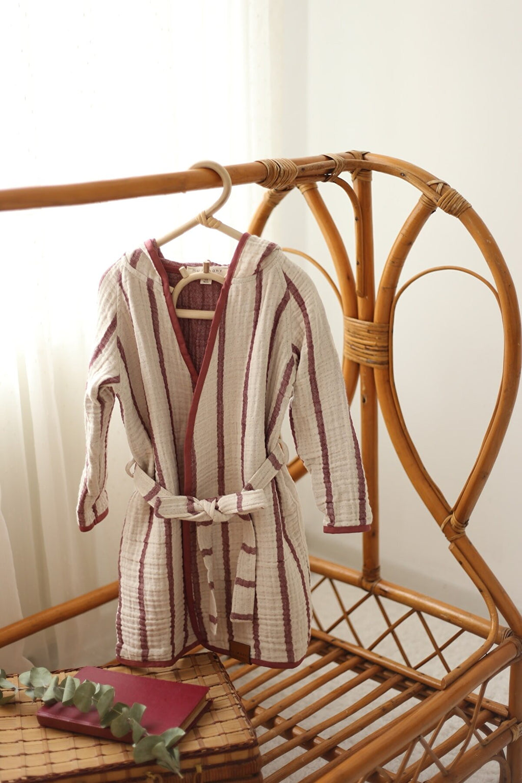 Çizgili Multi Müslin Bornoz – Bordo