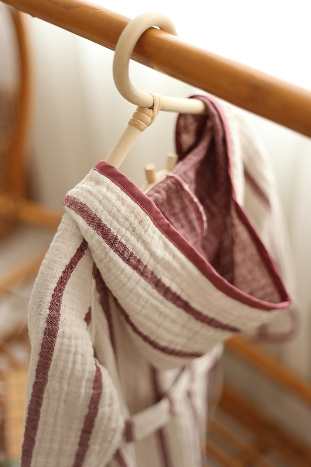 Çizgili Multi Müslin Bornoz – Bordo