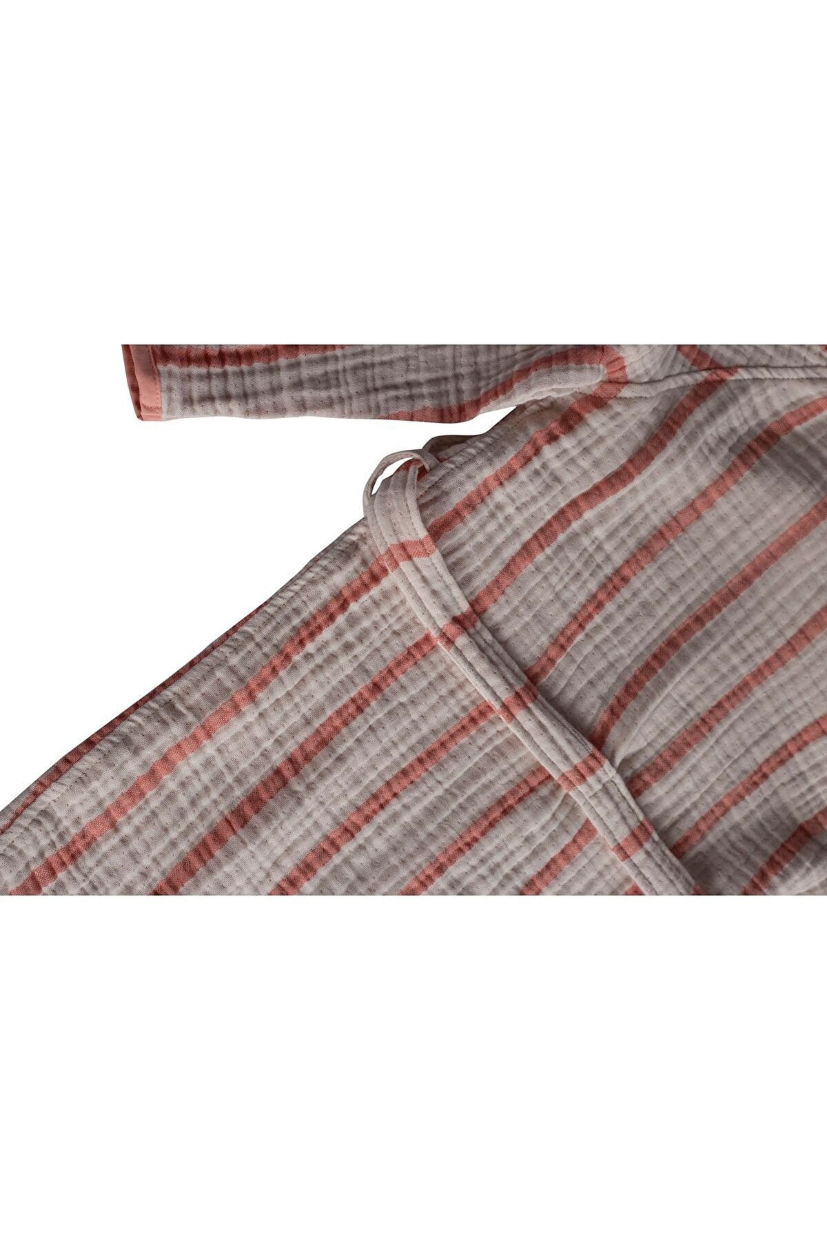 Çizgili Multi Müslin Bornoz – Somon