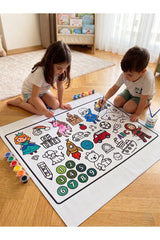 Çocuklar İçin Dev Boyama Yer Örtüsü - Eğitici Aktivite Örtüsü - 100x150 Cm - Sulu Boya Hediyeli