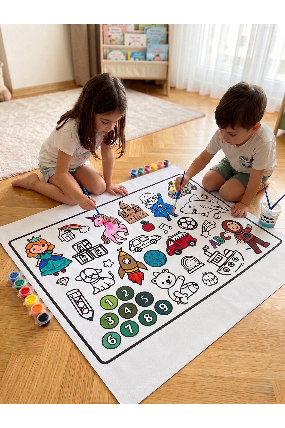 Çocuklar İçin Dev Boyama Yer Örtüsü - Eğitici Aktivite Örtüsü - 100x150 Cm - Sulu Boya Hediyeli