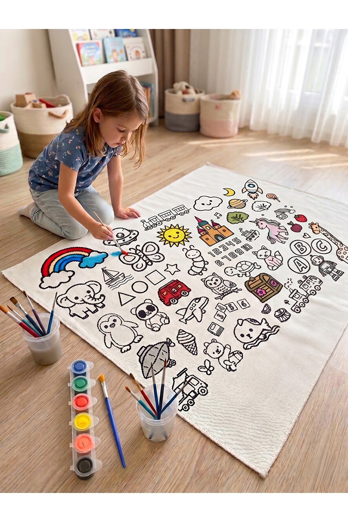 Çocuklar İçin Dev Boyama Yer Örtüsü - Eğitici Aktivite Örtüsü - 100x150 Cm - Sulu Boya Hediyeli