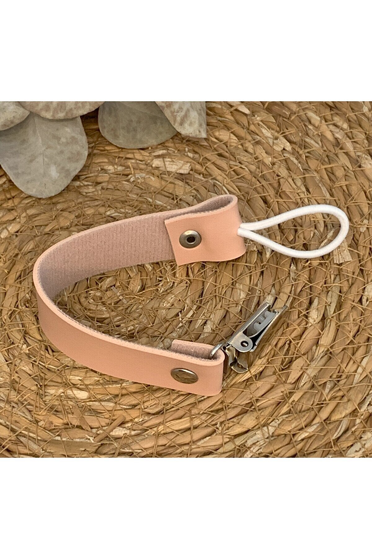 Deri Emzik Askısı - Emzik Zinciri - Pembe - Kız Bebek/Çocuk