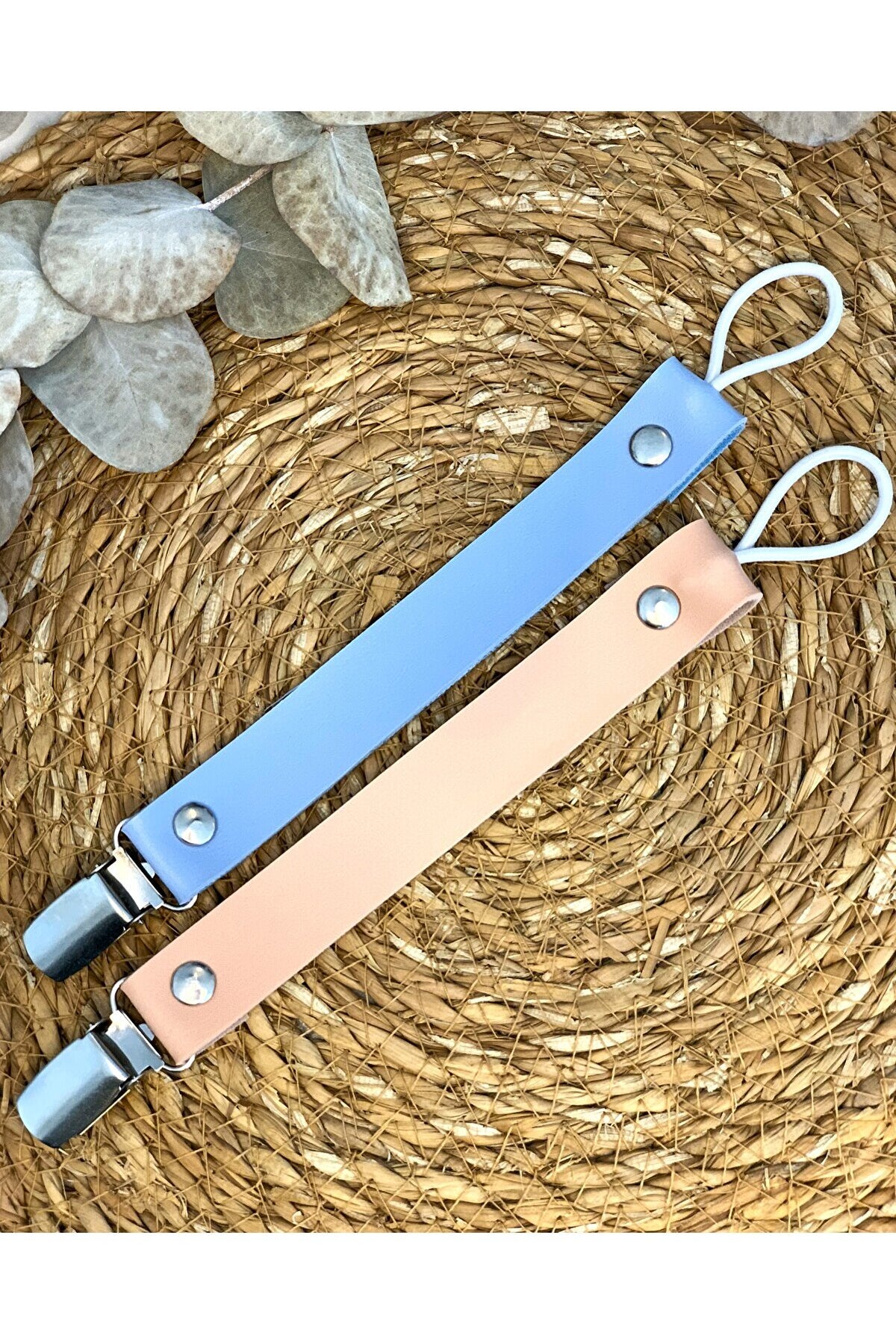 Deri Emzik Askısı - Emzik Zinciri - Pembe - Kız Bebek/Çocuk