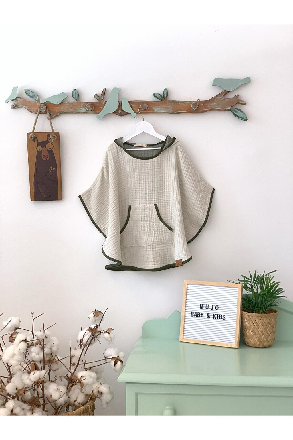 Organik Özel Dokuma 4 Katlı Müslin Çocuk Pançosu - Natural Seri