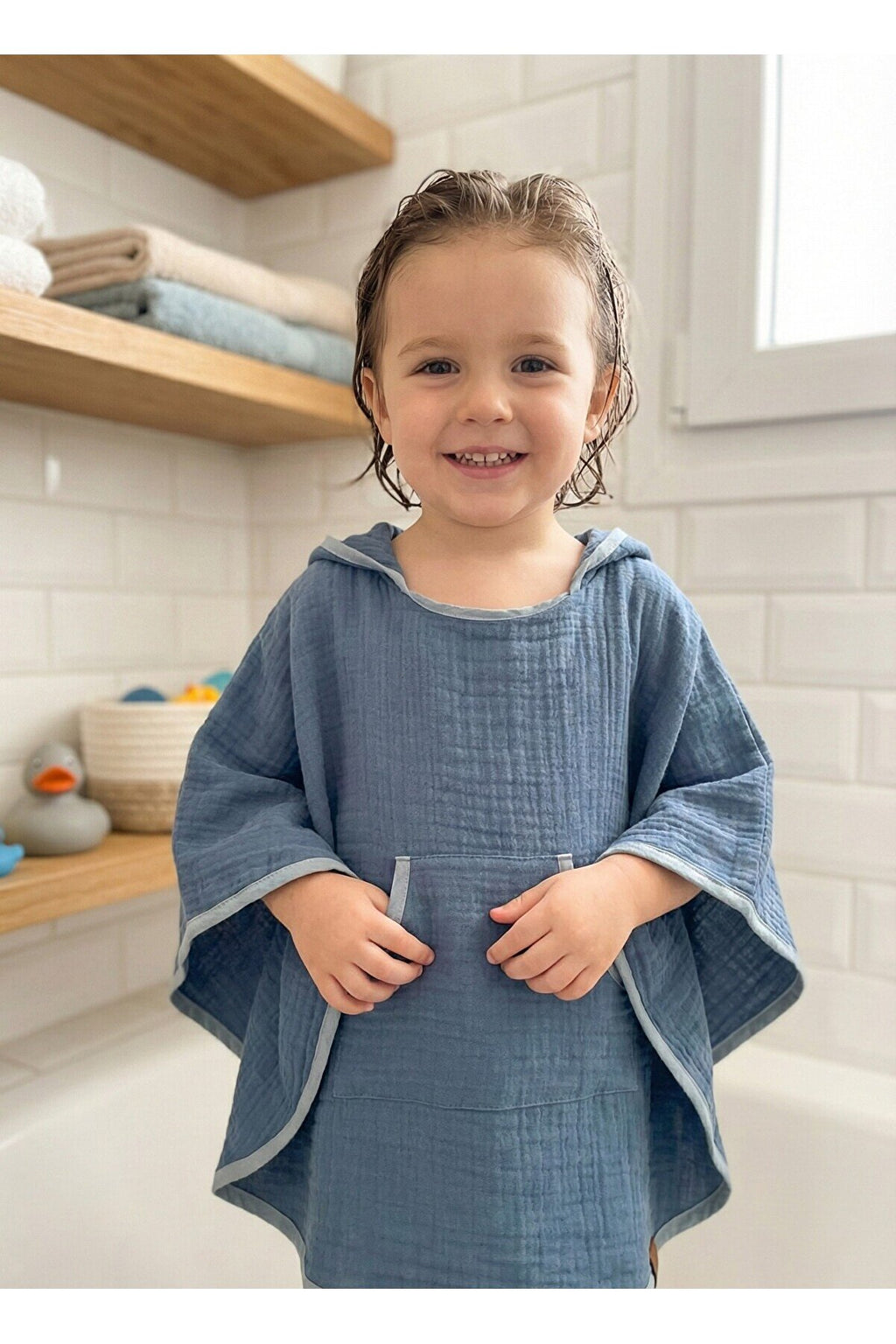 Organik Pamuk Müslin Çocuk Panço Havlu | Kapüşonlu | Kulak Detaylı | 1-6 Yaş | 9 Renk